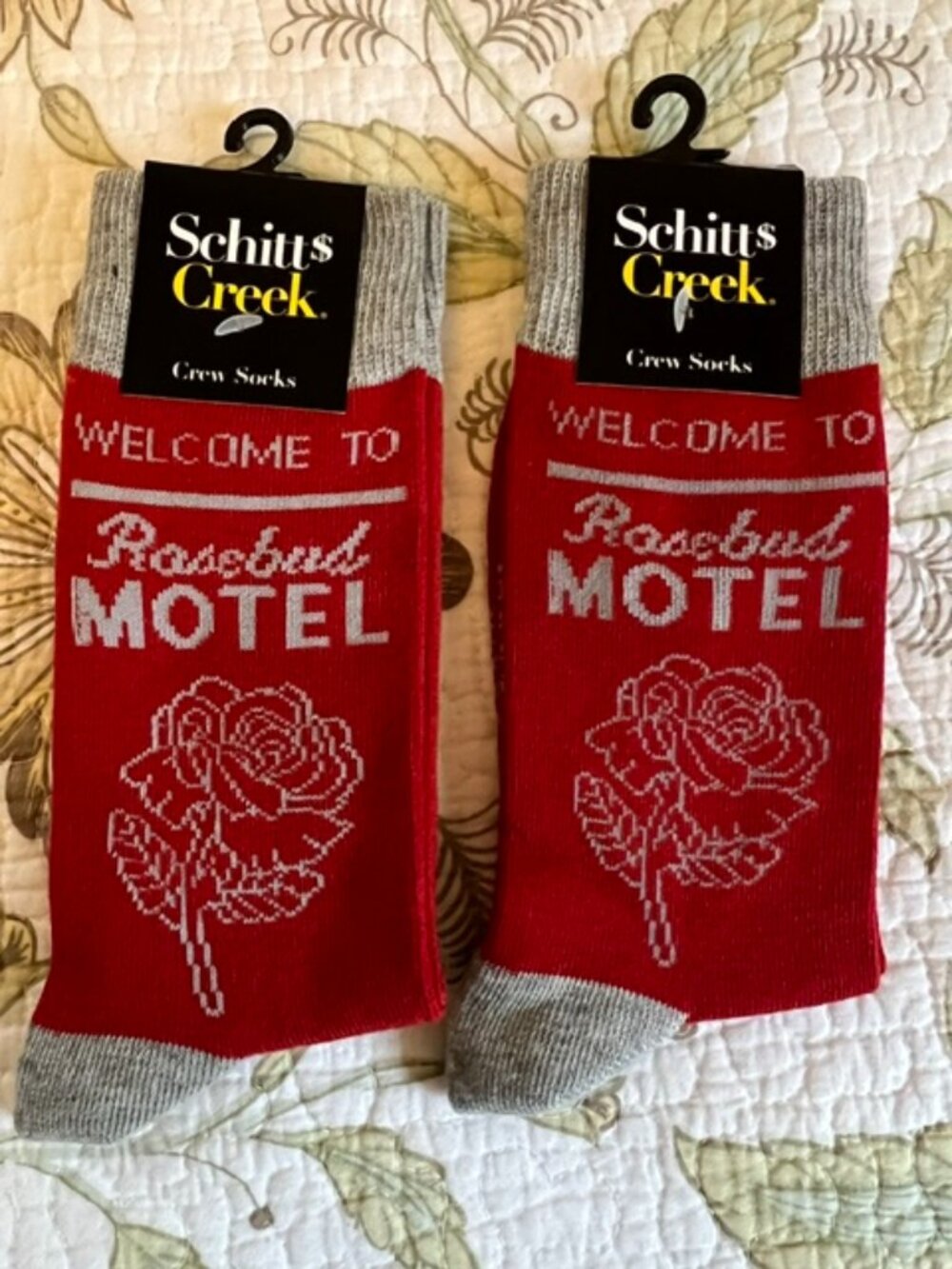 Schitts Creek 2 Packs Crew Sock Red Welcome to Rosebud Motel